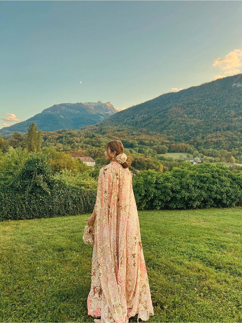HEMANT & NANDITA Pink and Gold Floral Maxi Cape Dress - Picture 13 of 13